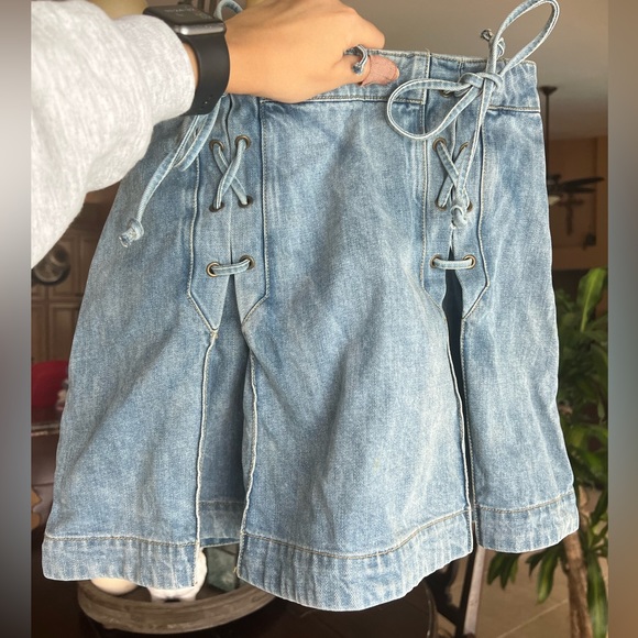 Free People Lace Up Pleated Denim Mini Skirt - Picture 10 of 11